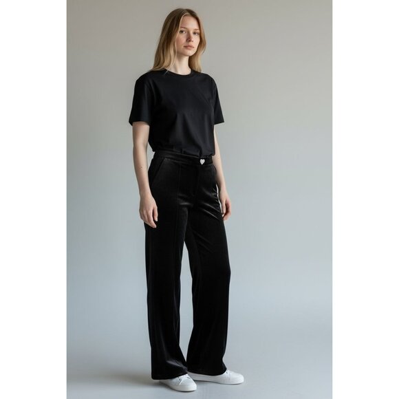 Avec Les Filles Pants - Avec Les Filles Women's Black Velvet Wide Leg Pants Size 12